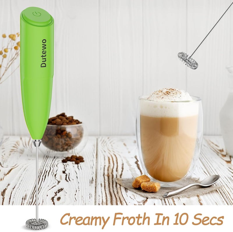 Dutewo Hand Mixer Milk Frother for Coffee - Frother Handheld Foam Maker for Lattes, Electric whisk Drink Mixer Mini Foamer for Cappuccino, Frappe, Matcha, Hot Chocolate, Yellow 359C(Green) - Image 2
